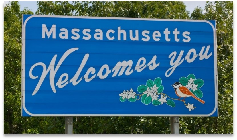 Massachusetts border welcome sign