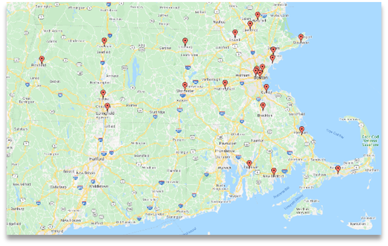 Map of Massachusetts community based organizations