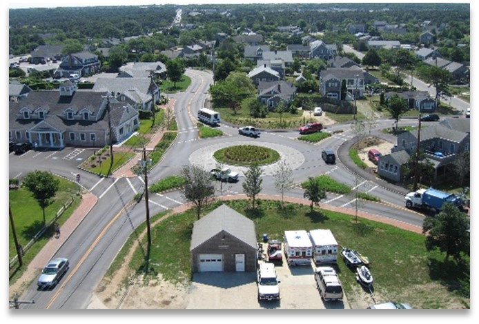 Aerial photo of a rotary (traffic circle)