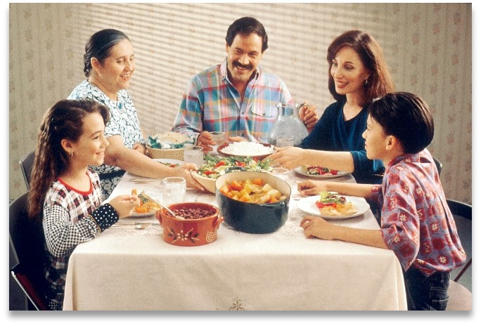 Latinx family sitting around the dinner table